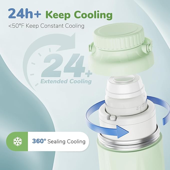 22oz Portable Breast Milk Cooler Bottle-Breastmilk Chiller for Outdoor Travel Mom, Keeps Milk Fresh Cooling for 24 Hours,Breastfeeding Essentials with 2pcs Bottle for Breastmilk Storage