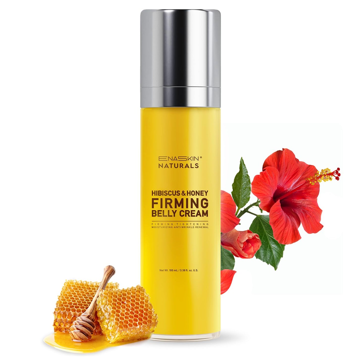 Enaskin Naturals Belly Firming & Skin Tightening Cream — Hibiscus and Honey Cellulite Lotion for Stomach, Thighs & Butt — Moisturizing & Lifting Body Lotion for Women, 100ML