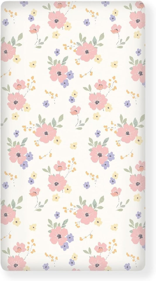 Dreamy Floral Print Fitted Crib Sheet Flower Baby Crib Sheet Fit Standard Crib and Toddler Mattress,Crib Mattress Sheets for Boys Girls 28"x52"