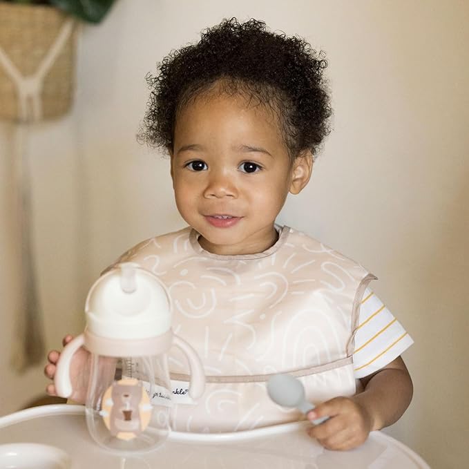 Tiny Twinkle Mess Proof Baby Bibs for Eating - Waterproof, Wipeable Bibs - Toddler Bibs - Travel Friendly - PFAS, PVC, BPA, Phthalate Free - Baby Food Bibs(3 Pack,Zen Garden)