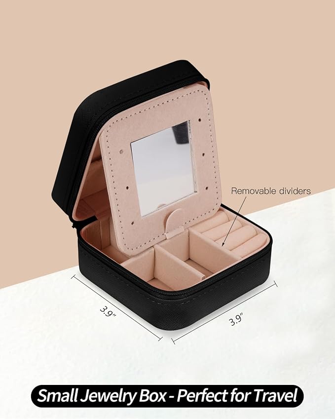 Travel Jewelry Case - Personalized Jewelry Box for Women,Small Jewelry Organizer Cute Jewelry Organizers and Storage Aesthetic,Travel Essentials Birthday Gifts for Girls Women | Black,P