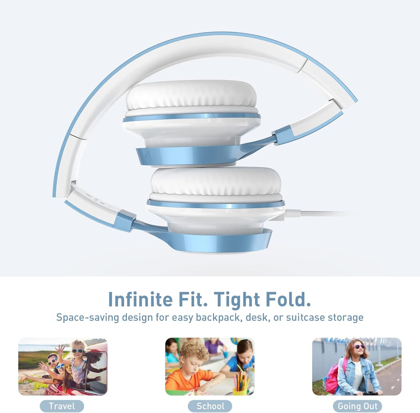 AILIHEN Kids Headphones for School Boys, Headphones with Microphone for Chromebook Laptop Computer Smartphone, 3.5mm Foldable Lightweight Headset for Teen Teenager (Blue)