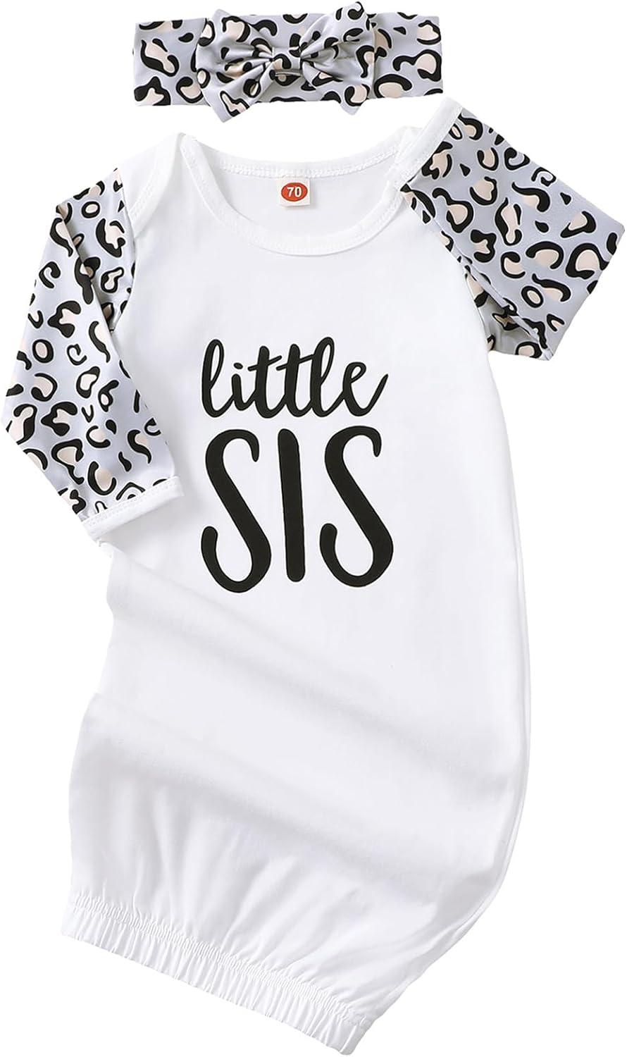 AMAWMW Newborn Baby Girl Little Sister Sleeper Gown Stripe Long Sleeve Nightgown Pajamas Gifts Stuff Essential Outfit