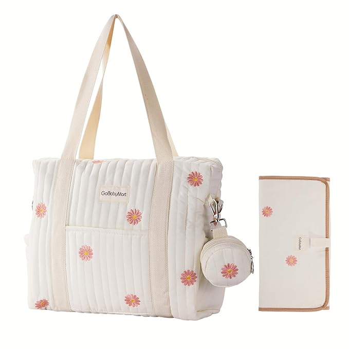 Large Diaper Bag Tote, Maternity Travel diaper tote, Multifunction baby bag, Baby Nappy Bags, Messenger bag (Medium - Flowers)