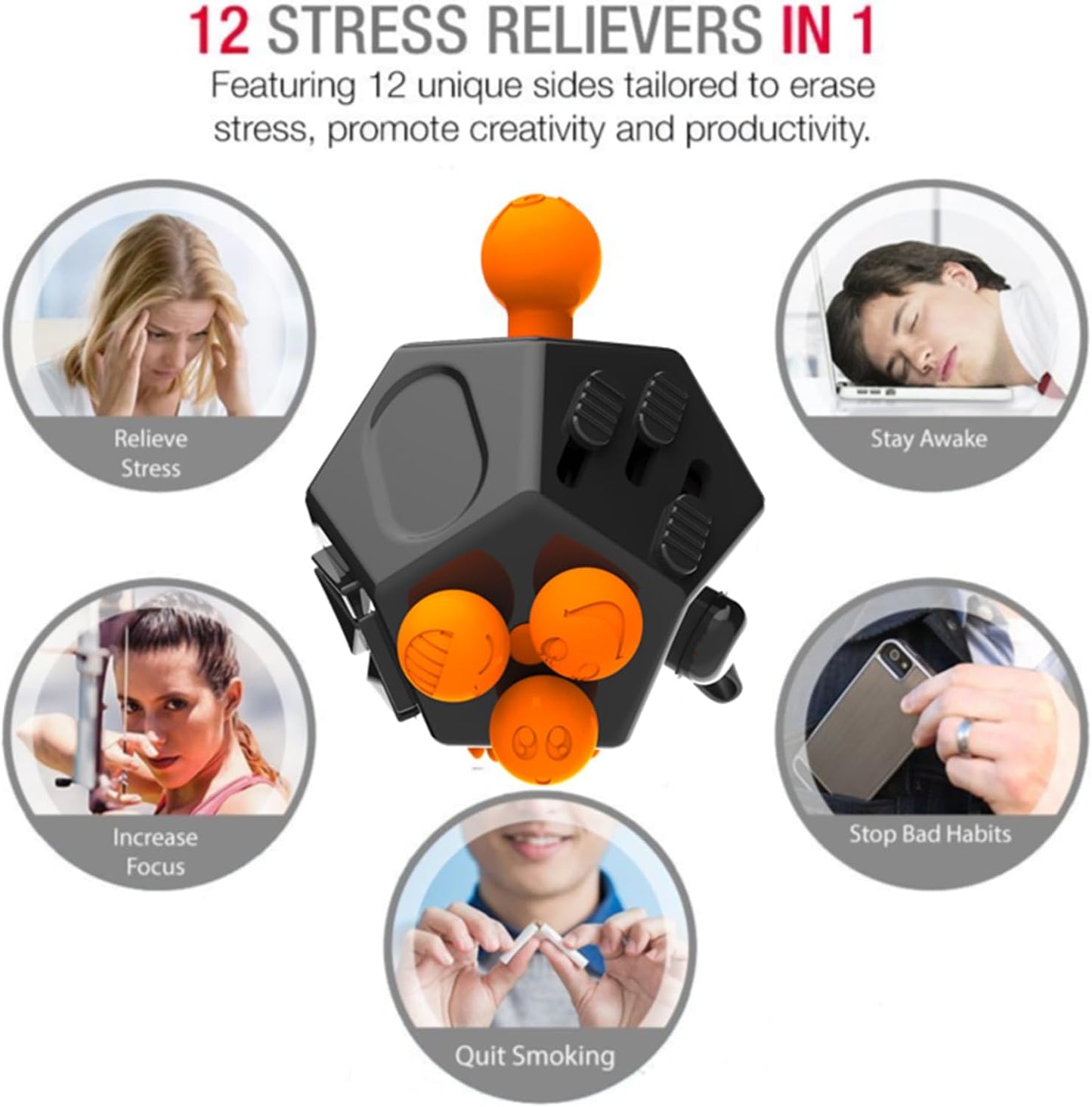 Fidget Toys Cube Relieve Stress Anti Anxious Depression 12-Sided Cube for Children and Adults with ADHD ADD OCD Autism Creative Toy (Black-A1)