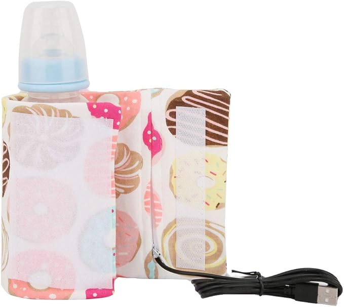 USB Baby Feeding Bottle Warmer Portable Cartoon Milk Bottle Travel Heater Portable Milk Bottle Heating Warmer Compatible with Many Kinds of 5V 2A USB Devices(Donut, 12)