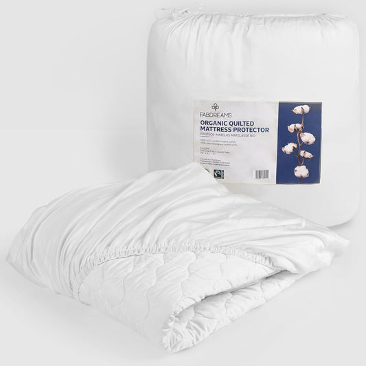 FABDREAMS Organic Quilted Mattress Protector Full Size | Mattress Pad| Mattress Cover| Naturally Breathable | Noiseless| Fits up to 17" Deep Pockets| Temperature Regulating | Full | White