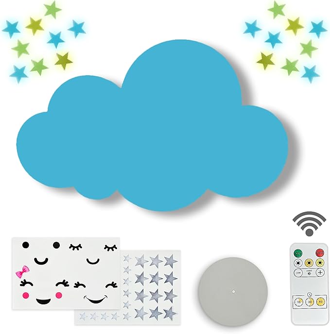 Cloud Lights - Nursery Decor Cloud Lamp, Rechargeable Baby Lamps with Remote, Hanging Lamp for Nursery, Kids Night Light with Timer & Touch Control (Blue)