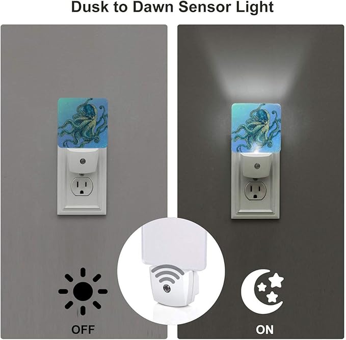 Led Night Light, Blue Octopus Decorative Plug in Nightlights,with Smart Auto Dusk to Dawn Night Light for Bedroom, Kitchen, Nursery, Bathroom