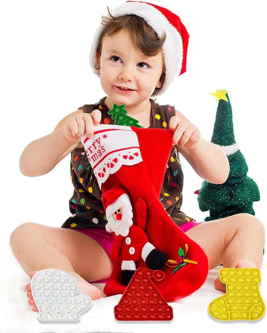 Jofan 4 Pack Christmas Fidget Sensory Pop Toys Pack for Kids Girls Boys Toddlers Christmas Stocking Stuffers Party Favors Gifts Stress Relief