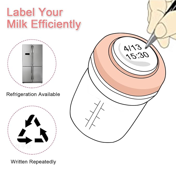 COMI Wide Neck Glass Breastmilk Collection n Storage Bottle, 8oz with Screw Ring Sealing Disk; Re-markable Sealing Disc. BPA Free, Fits Breast Pumps & Nipples (6 Pink Lids)