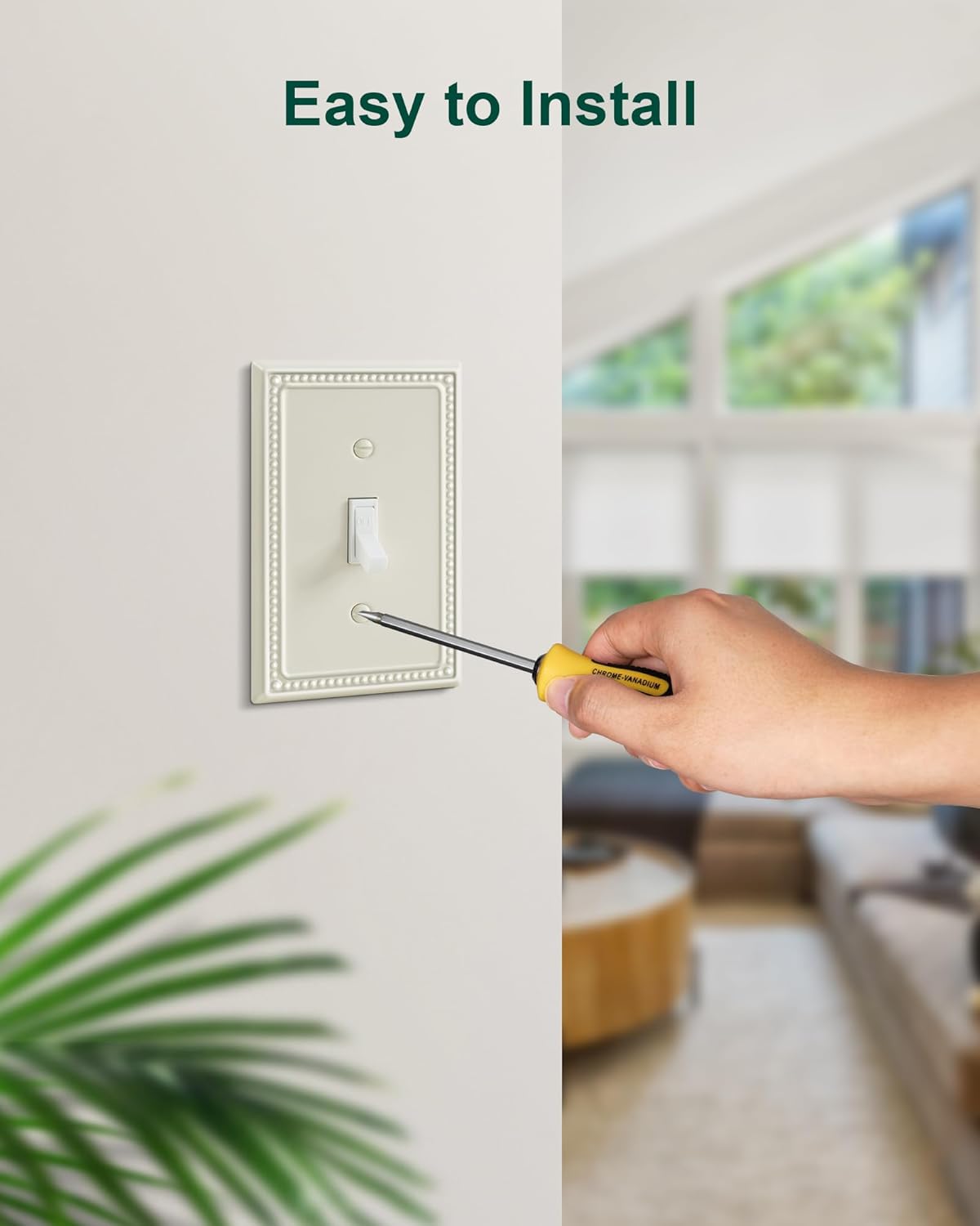 6-Pack Single Toggle Light Switch Cover Plate, Pearls Decorative Switch Plate Covers, Light Almond 1 Gang Metal Wall Plate, Corrosion Resistant