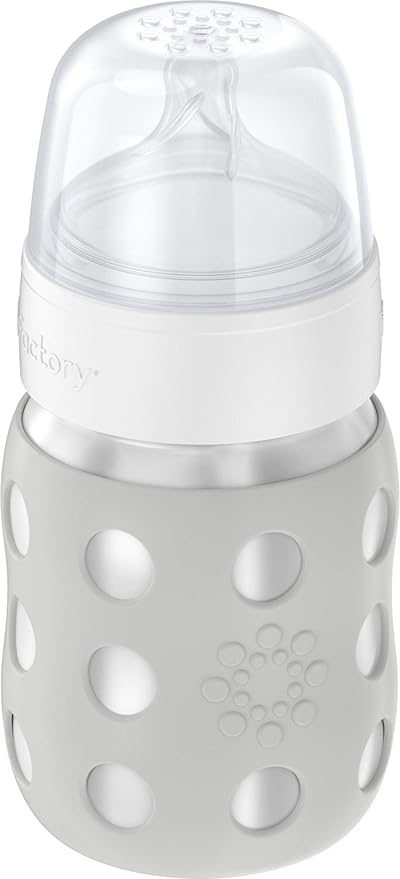 Lifefactory 8-Ounce Stainless-Steel Vacuum-Insulated Wide-Neck Baby Bottle with Stage 2 Nipple (3-6 Months) Stone Gray (LS2211WCG4)