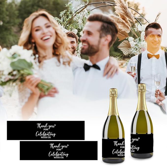 100PCS Wedding Water Bottle Labels Waterproof Greenery Floral Wraps Sticker for Water Bottle Baby Shower Bottle Label for Bridal Shower Party （Black2）