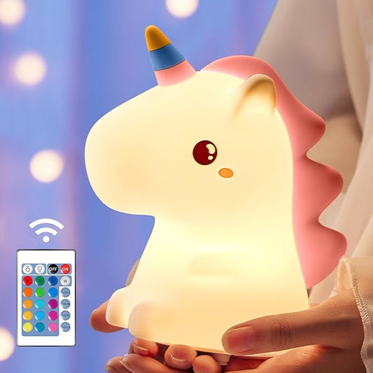 Mubarek Unicorn Night Light for Kids,【Remote&16 Colors】 Toddler Night Light,5 Brightness Nightlight for Kids Room,Cute Lamp Unicorn Lamp,Kawaii Room Decor,Gifts for Girls