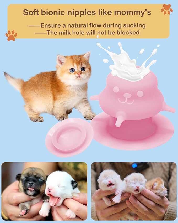 Puppy Bottles for Nursing Puppy Milk - 230ML Upgrade Puppy Feeder for Multiple Puppies, Kitten Bottle Feeding Kit,4 Nursing Nipples for Kittens,Puppies (Pink)