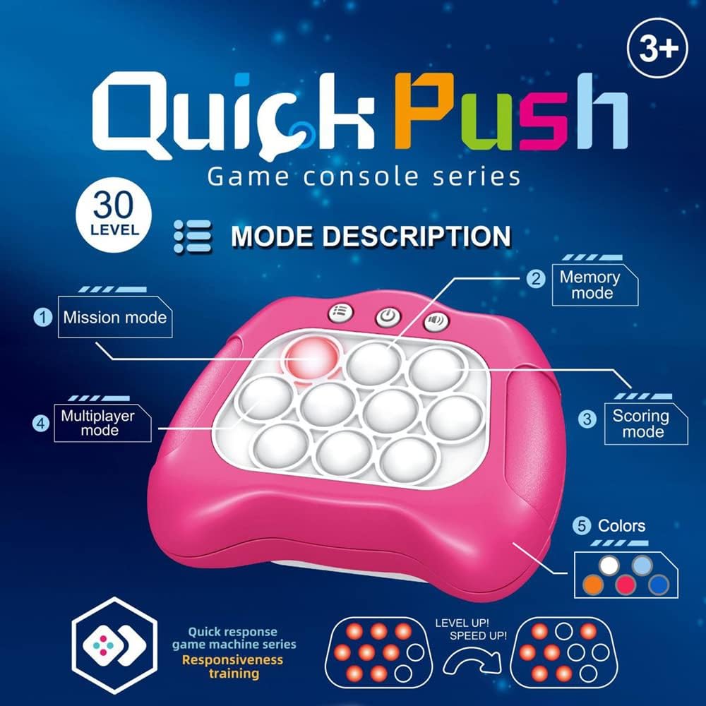 Pop Quick Push Game Console Series Toys for Kids, Interesting Push Bubble Fidget Stress Relief Toys, Puzzle Pop Light Up Game Toys for Boys and Girls Aged 3-10 (Red)