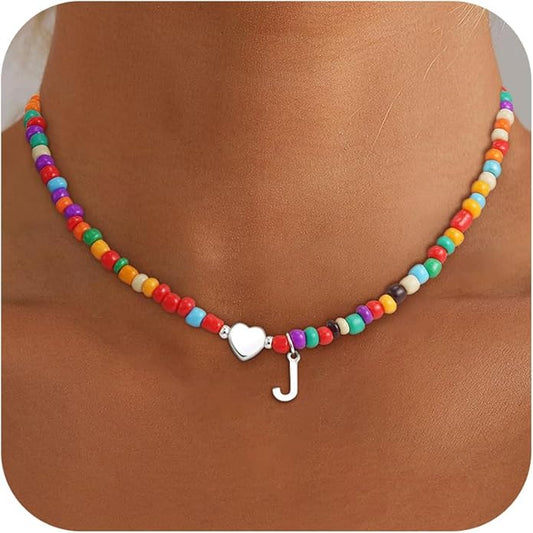 Colorful Initial Necklaces for Girls Women Kids - Teen Girls Gifts Trendy Beaded Initial Necklace Dainty Letter Gifts Choker Necklace for Girl Jewelry