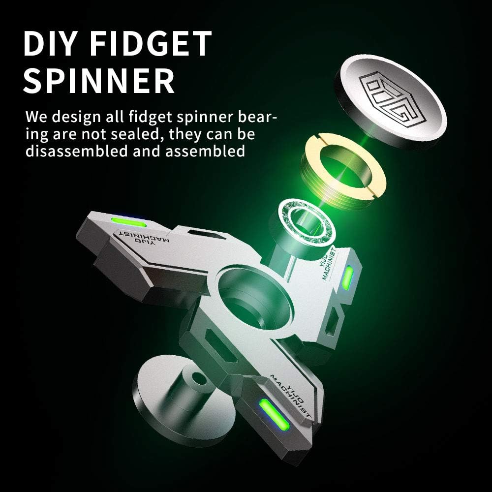 Fidget Spinners, Spinner Gifts for Adults and Kids, Stress Anxiety ADHD Relief Figets Toy, Metal Finger Hand Toy with Luminous Light, Absorb Solar Light Then Release in Dark