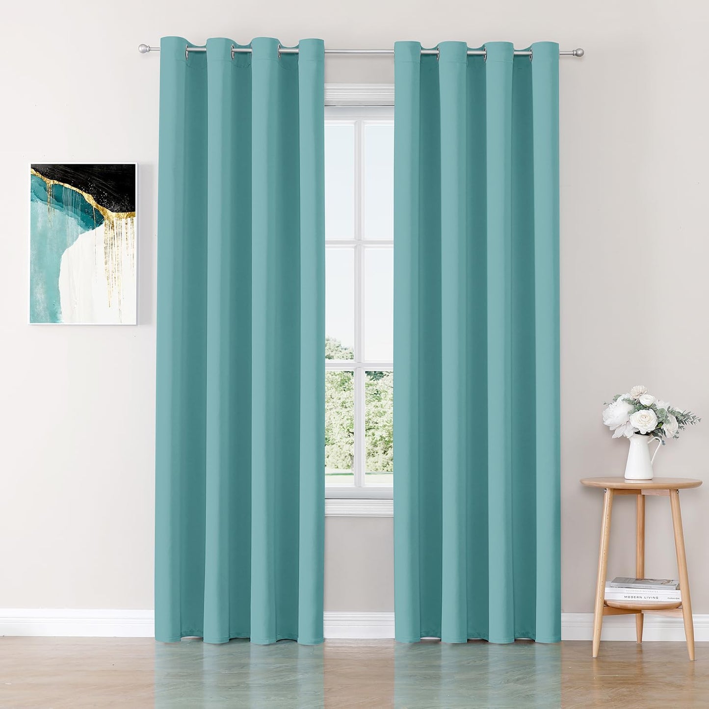 ChrisDowa Blackout Curtains 84 inches Long for Bedroom - 2 Panels Set Grommet Thermal Insulated Room Darkening Curtains for Living Room (Aqua, 52 x 84 Inch)
