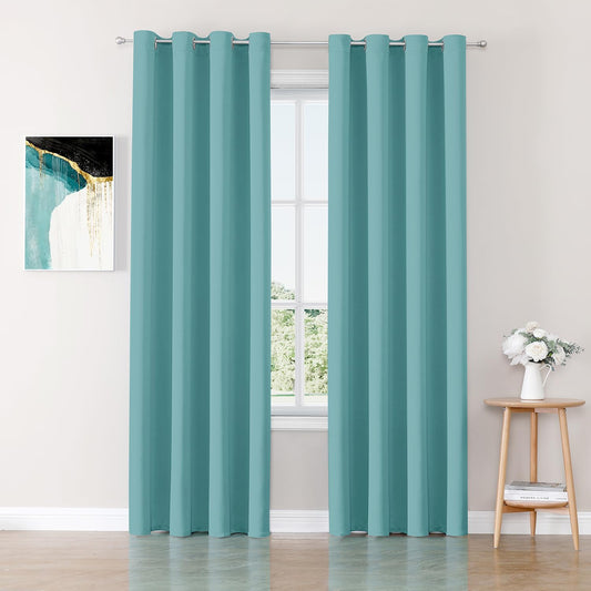 ChrisDowa Blackout Curtains 108 inches Long for Bedroom - 2 Panels Set Grommet Thermal Insulated Room Darkening Curtains for Living Room (Aqua, 52 x 108 Inch)