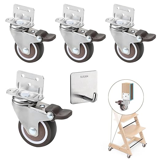 Stokke Tripp Trapp High Chair Booster Base Wheel Kit with Safety Locks, 360° Rotation, Counter Height Riser & Universal Boost Seat Replacement Parts (4 Pcs)
