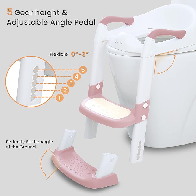 JASSONE® Potty Training Seat, Toddler Step Stool, 2 in 1 Potty Training Toilet for Kids, Baby Seat with Splash Guard and Anti-Slip Pad for Boys Girls Potty Training, BabyPink