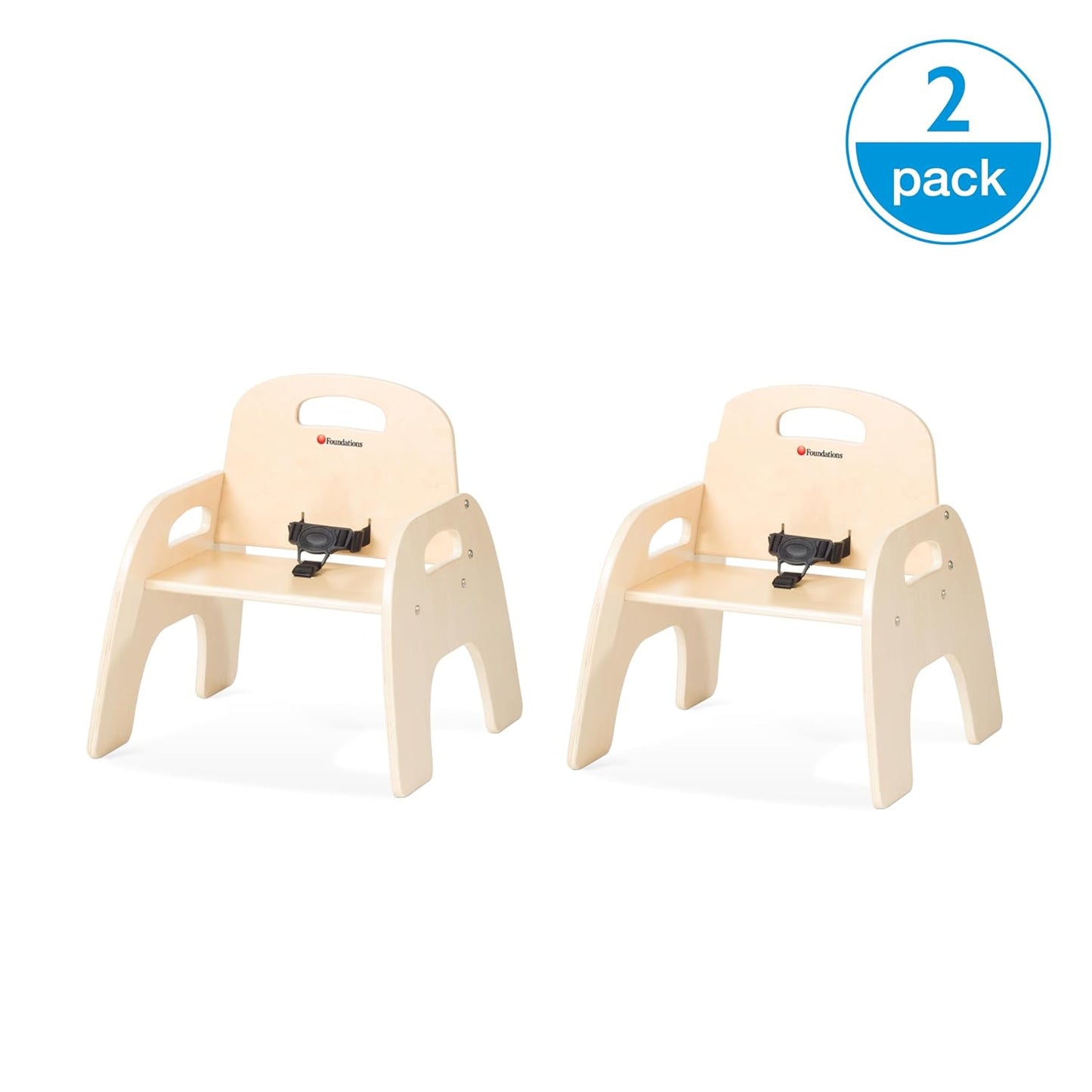 Foundations Simple Sitter Low Wood Feeding Chairs Multipack, Wide No-Tip Base, Adjustable Safety Harness, Stackable Wood Toddler Chairs with Food Service Grade Finish, 2 Pack (5 inch)