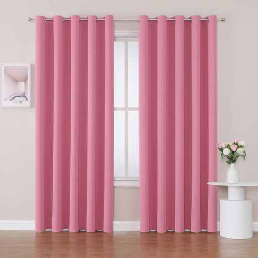 ChrisDowa Blackout Curtains 70 inches Wide for Bedroom - 2 Panels Set Extra Wide Grommet Thermal Insulated Room Darkening Curtains for Living Room (Pink, 70 x 84 Inch)