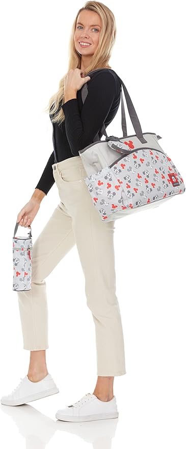 Disney Cudlie Diaper Tote Bag for Moms | Large Spacious Travel Diaper Tote for Baby Boy and Girl | 17-Inches Wide Multi-Functional Baby Bag with Cute Patterns