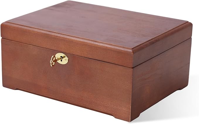 Locked Wooden keepsake box with Hinged Lid, Ash Wood Decorative Keepsake Box with Hinged Lid, Handmade Mortise & Tenon Joints, Durable Wood Box Storage for Jewelry & Valuables