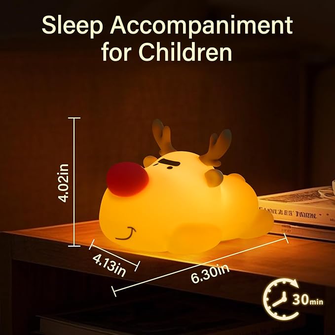 Reindeer Night Light, Timer Night Light, Soft Silicone Light, Christmas Birthday Gift Night Lamp, Gift Nightlight for Girls & Kids, Room Decor