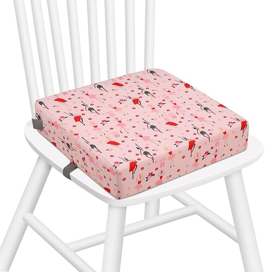Zicac Portable Toddler Booster Seat for Dining Table, Safer Non-Slip Kids Booster Seat with Double Adjustable Straps, Washable Detachable Strong Support Increasing Cushion for Child (Pink)