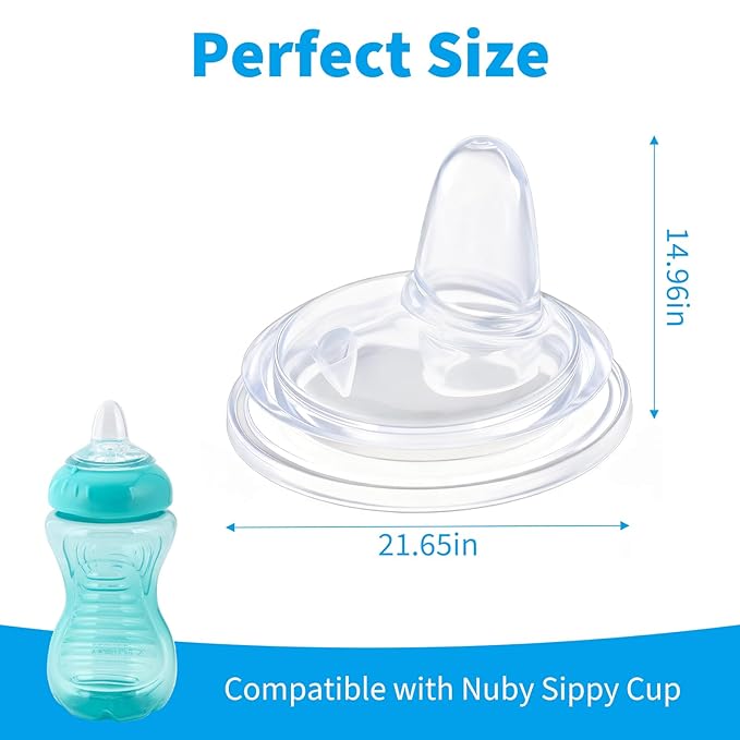 6 Pack Replacement Spouts Compatible with Nuby, Soft Silicone Spout, Transition Spout for Sippy Cups, Non-Leak Nipples Replacement, Easy to Clean, Easy Transition from Bottle to Cup, 6m+