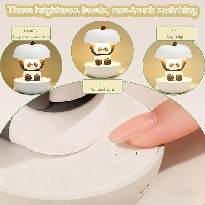 Cute Panda Night Light, LED Squishy Novelty Animal Night Lamp, 3 Level Dimmable Nursery Touch Kawaii Lamp, Birthday Christmas Gifts (USB Rechargeable) (White)