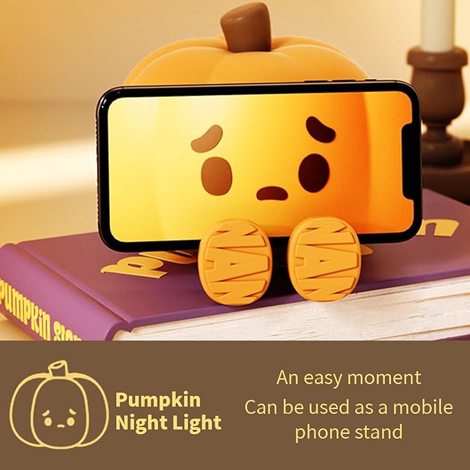 Pumpkin Night Light，LED Squishy Funny Pumpkin Lamp, Dimmable Silicone Light Up Nursery Nightlight, Rechargeable Cute Bedside Night Touch Lamp for Kids Girls (Pumpkin)