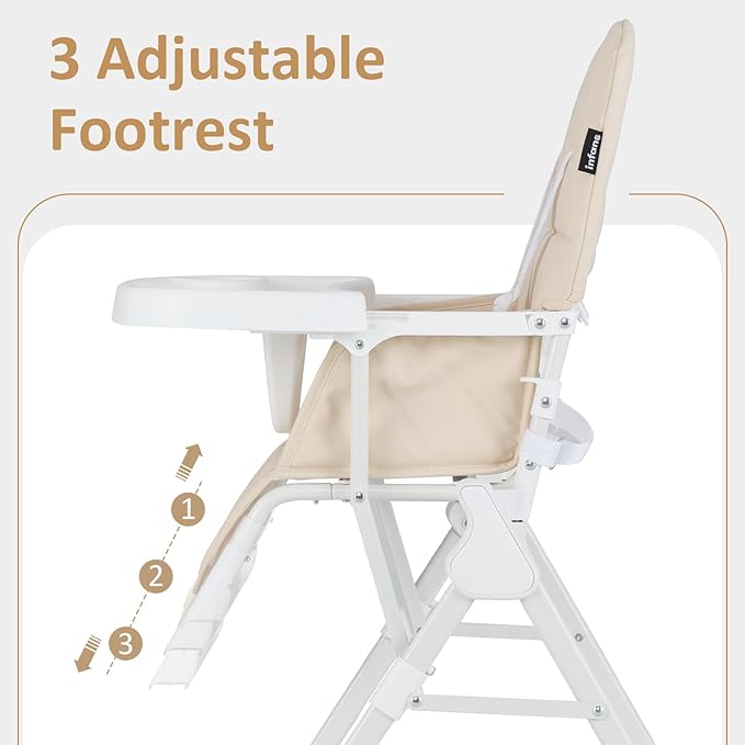 INFANS Baby High Chair, Quick Folding Portable Highchair for Babies and Toddlers with Adjustable Footrest Removable Dishwasher Tray PU Seat, Compact Highchairs for Baby Age 6-36 Months (Beige)