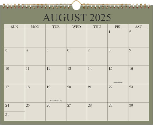 Calendar 2025-2026, Wall Calendar 2025-2026 from August 2025 - December 2026, 17 Months Calendar with Premium Paper, Twin-Wire Binding & Hanging Hook, 8.5" x 11", Green