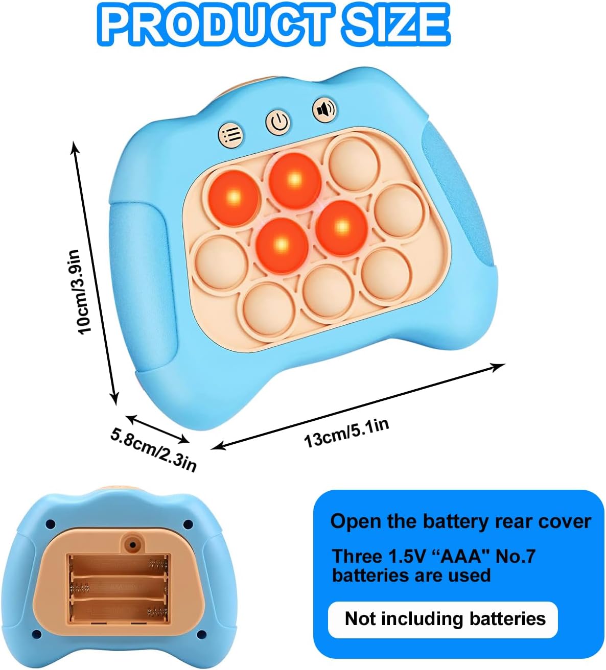 Quick Push Puzzle Game Machine Pop Fidget Light-Up Squeeze Poppet Sensory Toy Educational Push Pop Bubble Toy Stress Relief Party Favors Puzzle Game for Kids Teens Adults (Baby Blue)