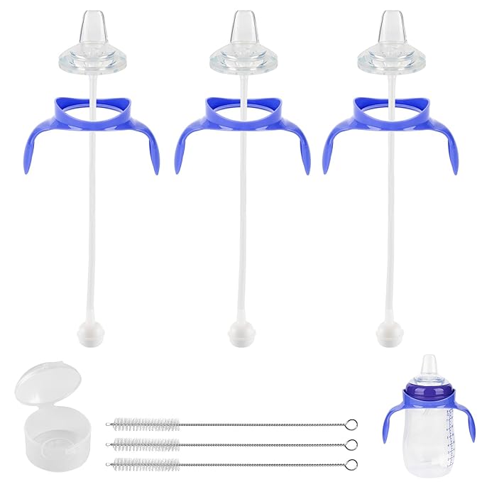 Sippy Cup Soft Spout Conversion Kit for Lansinoh Baby Bottle, Toddler Transition Kit with Silicone Sippy Spout Nipple, Weighted Straw, Bottle Handle, Cleaning Brush, 3 Pack, 6m+