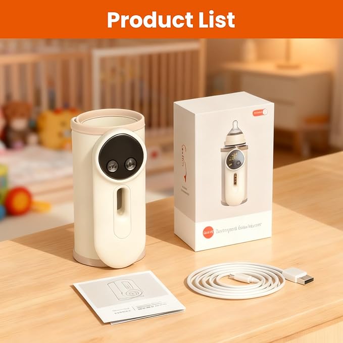 Portable Baby Bottle Warmer Precise Temperature Control via Display Accurate Heating Long-Lasting Battery Life Keeps Warm for 5-8 Hours Charge While Feeding Perfect for Traveling with Baby