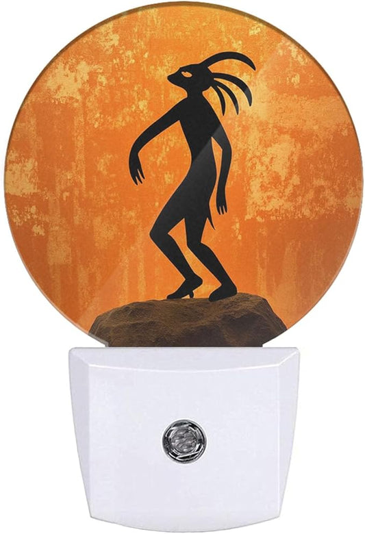EKOBLA Orange Night Light -0.5W Dusk to Dawn Energy Efficient LED Plug-in Nightlights with Auto Sensor, Soft Glow for Nursery & Bathroom (Image of Native American Cultural Gods)