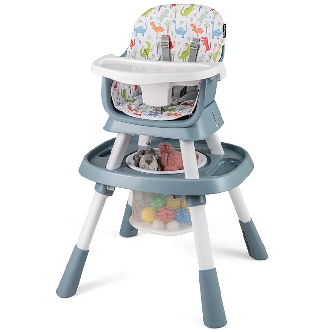 KOTEK 16 in 1 Convertible High Chair, Baby Highchair & Activity Center with Toys, Booster Seat, Building Block Table, Toddler Chair with 5-Point Harness, Removable Tray & Cushion (Blue)