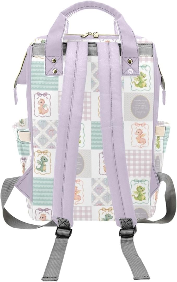 Personalized Cute Dragon Diaper Bag with Name – Custom Baby Bag, Nursing Tote Backpack for Mom, Custom Name Mommy Daypack, Shower Gift for Baby