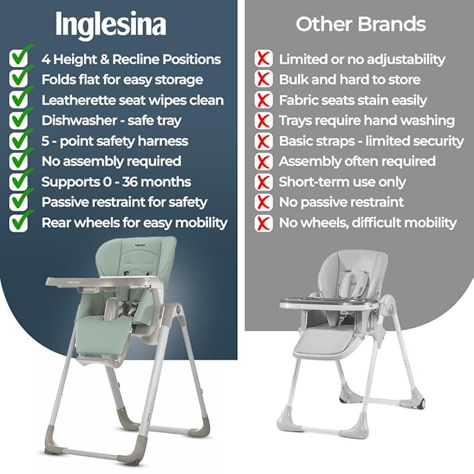 Inglesina My time Highchair, Mint - Adjustable High Chair for Babies & Toddlers, 4 Height & 3 Recline Settings, Collapsible, Tool-Free Assembly, BPA Free, Removable Tray for Easy Cleaning