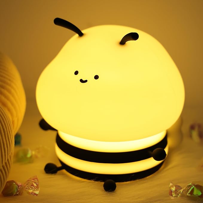 Bee Gifts, Cute Bee Night Light, Animal Silicone Nursery Lamp with Dimming and Timing Function, 9 Lighting Effects, Cute Room Decor Lights
