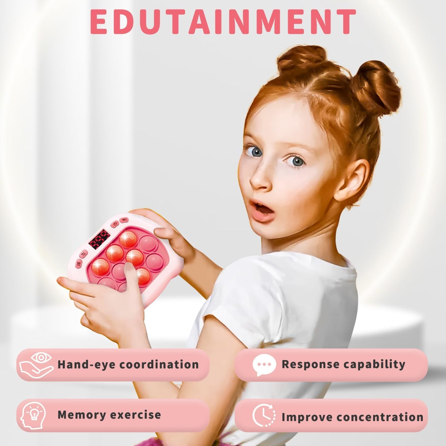 Pop Game Light Up Fidget Toy for Kids, 6 Modes LED Screen Quick Push Pop Game Controller Electric Fidget Popper Game Quick Push Bubble Game Birthday Toys for Girls Pink