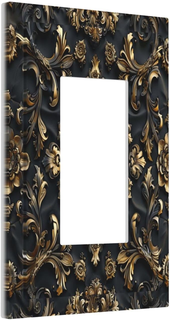 Decorative Outlet Covers Rococo Vintage Black Golden Leaf Morris Vine 1 Gang Single Decora GFCI Device Light Switch Covers Plate 1 Rocker Wall Plate Jumbo Faceplate for Bedroom Decor