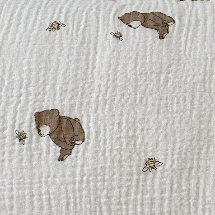 BuLuTu Cartoon Bear Muslin Pillowcase for Boys Girls Cute Animal Print Toddler Pillow Cases Soft Breathable Cotton Crib Cradle Pillow Cover for Kids Nursery Bedding,1 Piece, 14"x20"