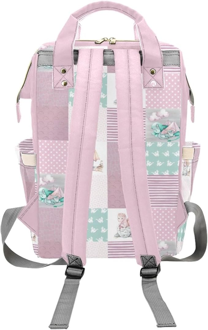 Custom Dragon Pink Baby Diaper Bag with Name – Personalized Nursing Travel Tote Backpack for Mom or Dad, Custom Name Baby Daypack Gift